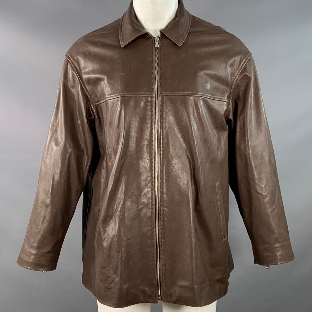 NOUR HAMMOUR Size M Brown Lambskin Leather Oversized Zip Up Jacket